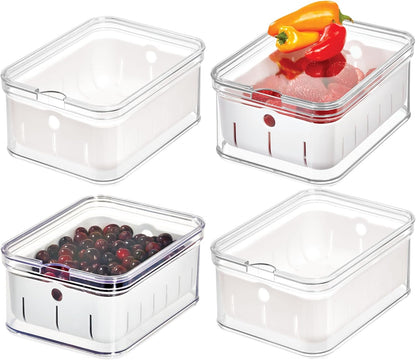 iDesign Small Fridge Berry Bin with Removable Colander Basket and Lid - Set of 2 - Clear/White