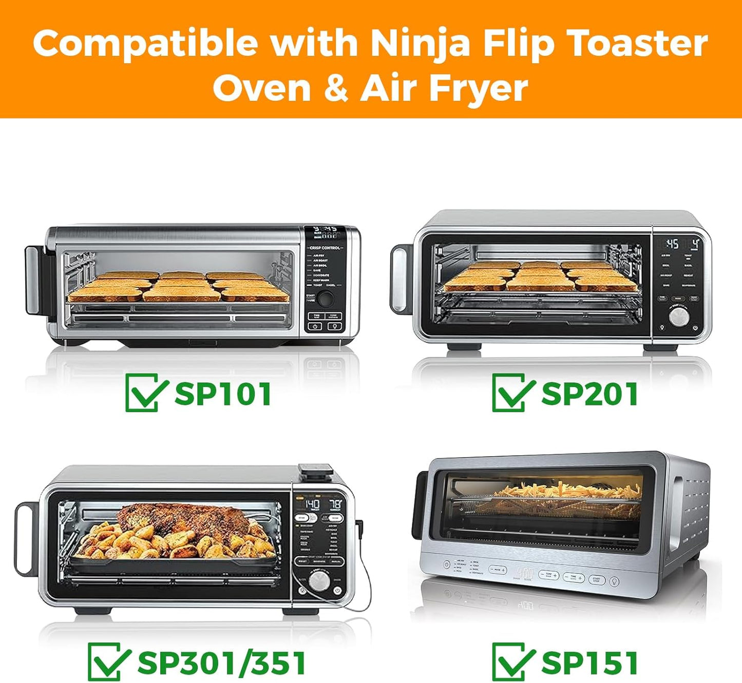 4 Pack Air Fryer Liners for Ninja Flip Toaster Oven, Non-stick Reusable | Oven Liners for Bottom of Oven, for Ninja SP101 SP201, Durable for Long Time Use, Cuttable, Cut Down Cleaning Work
