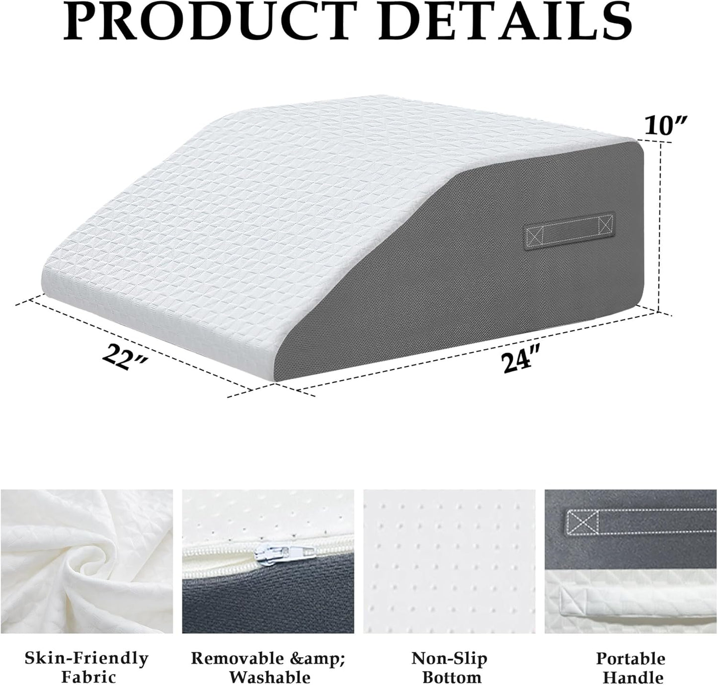 8" Leg Elevation Pillow, Memory Foam Wedge Pillow for Leg & Knee Support | Knee, Hip & Ankle Support. Elevates Legs For Comfortable Sleeping, Resting, And Recovery With A Supportive Wedge Shape.
