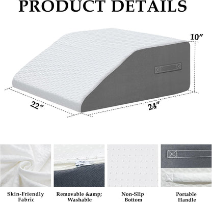 8" Leg Elevation Pillow, Memory Foam Wedge Pillow for Leg & Knee Support | Knee, Hip & Ankle Support. Elevates Legs For Comfortable Sleeping, Resting, And Recovery With A Supportive Wedge Shape.