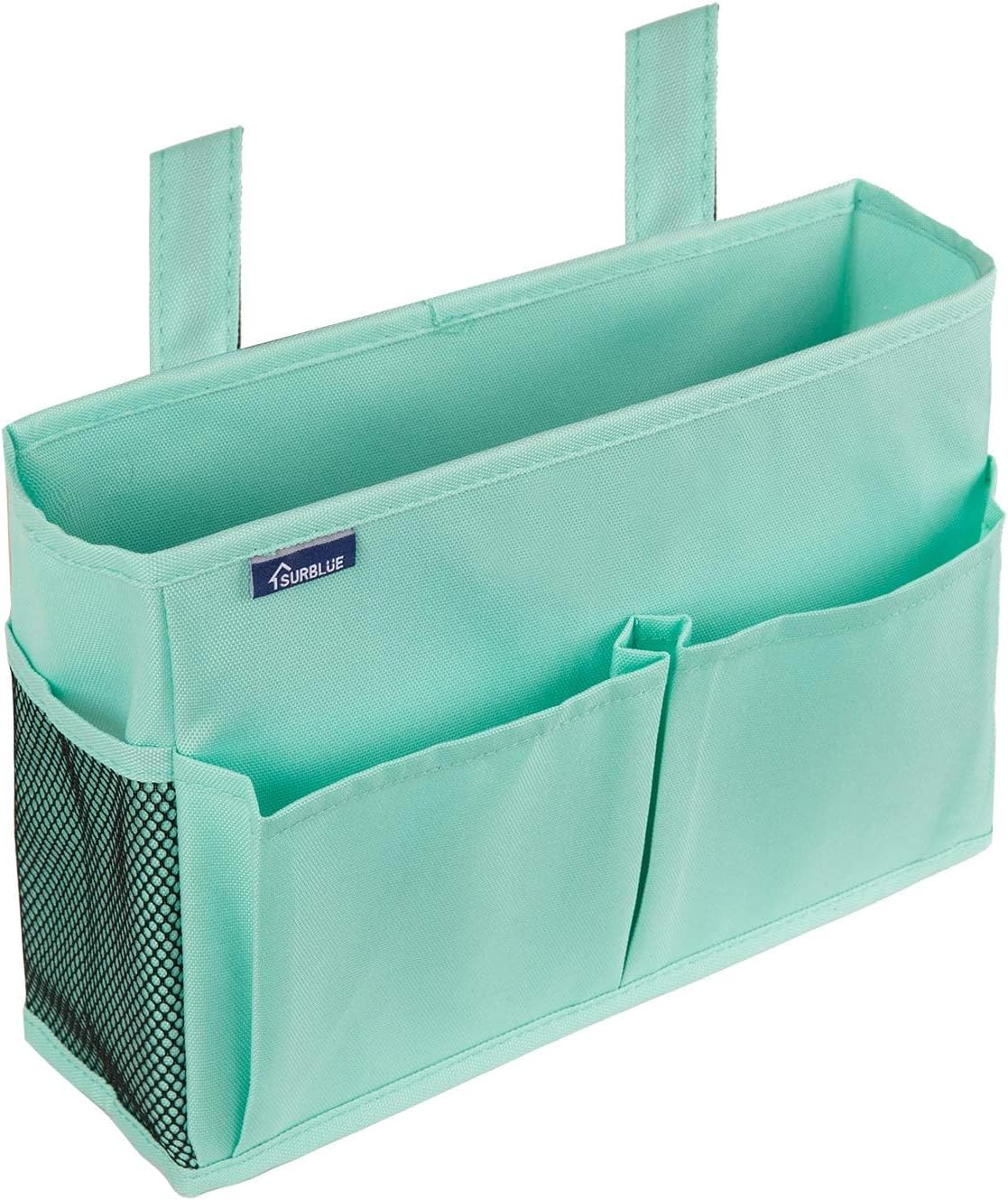 Surblue Bedside Caddy Hanging Organizer Storage Bag Pocket for Bunk, Hospital, College Dorm Rooms, Baby Bed Rails, Camp - 4 Pockets, 2 Hooks (Blue)
