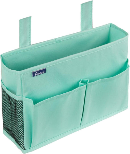 Surblue Bedside Caddy Hanging Organizer Storage Bag Pocket for Bunk, Hospital, College Dorm Rooms, Baby Bed Rails, Camp - 4 Pockets, 2 Hooks (Blue)