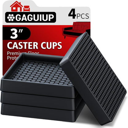 Non Slip Furniture Pads for Hardwood Floors - 12PCS 2" Caster Cups, Round | Furniture Stoppers to Prevent Sliding, Anti Slip Furniture Coasters Cup, Floor Protectors for Furniture Bed Couch Chair,Black