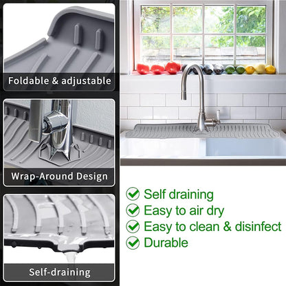 Kitchen Faucet Sink Splash Guard, 24" x 5.6'' Upgrade Silicone Faucet Water Catcher Mat, Sink Draining Pad Behind Faucet, Rubber Drying Mat for Countertop, Bathroom, Farmhouse, RV (Black)