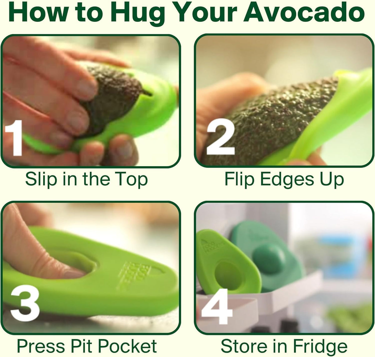 Food Huggers Avocado Huggers 2pc Silicone Reusable Avocado Savers with Pit Storage | BPA Free, Dishwasher Safe Holder | Large & Small Set