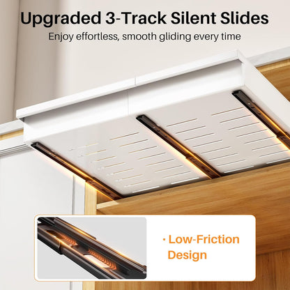 Pull out Cabinet Organizer, 1-Pack Expandable(13.6"-24") Silde out Drawers with Raising Pad for Framed Cabinets, Adjustable Full-Extension Adhesive Roll out Shelves for Kitchen Pantry Home Pot and Pan