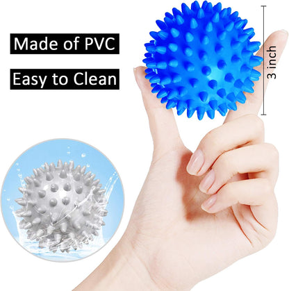 Benvo Spiky Massage Balls Pack of 3 Muscle Roller Lacrosse Balls for Plantar Fasciitis Back Shoulder Pain Relief Foot Muscles, Trigger Point Yoga, Deep Tissue, Stress Reflexology (Silver/Blue/Purple)