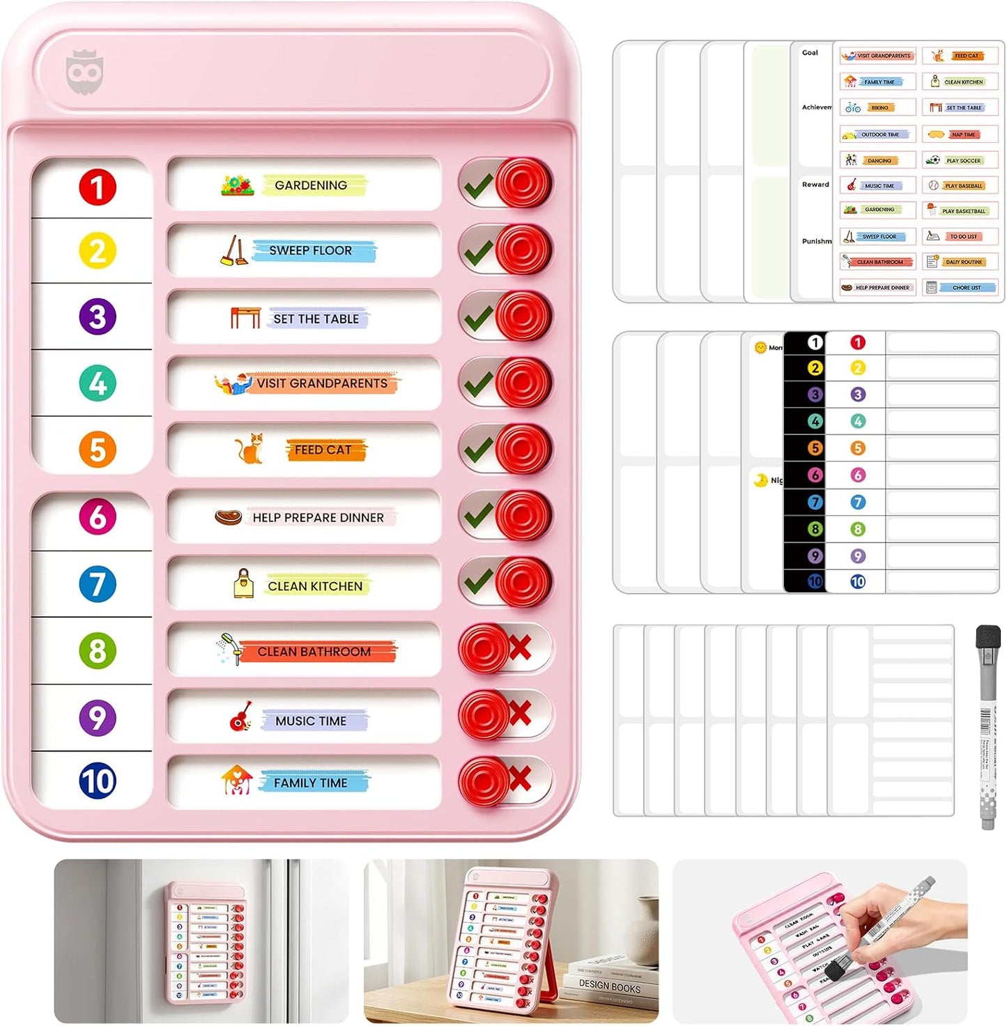 Chore Chart for Kids with Timer, 21 PCS Checklist Magnetic Schedule Board, ADHD Tools with 99-Min Countup/Down Visual Timer, Bedtime/Morning/Daily Routine Chart Dry Erase to Do List with Slider(White)