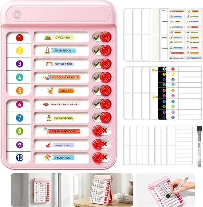 Chore Chart for Kids with Timer, 21 PCS Checklist Magnetic Schedule Board, ADHD Tools with 99-Min Countup/Down Visual Timer, Bedtime/Morning/Daily Routine Chart Dry Erase to Do List with Slider(White)