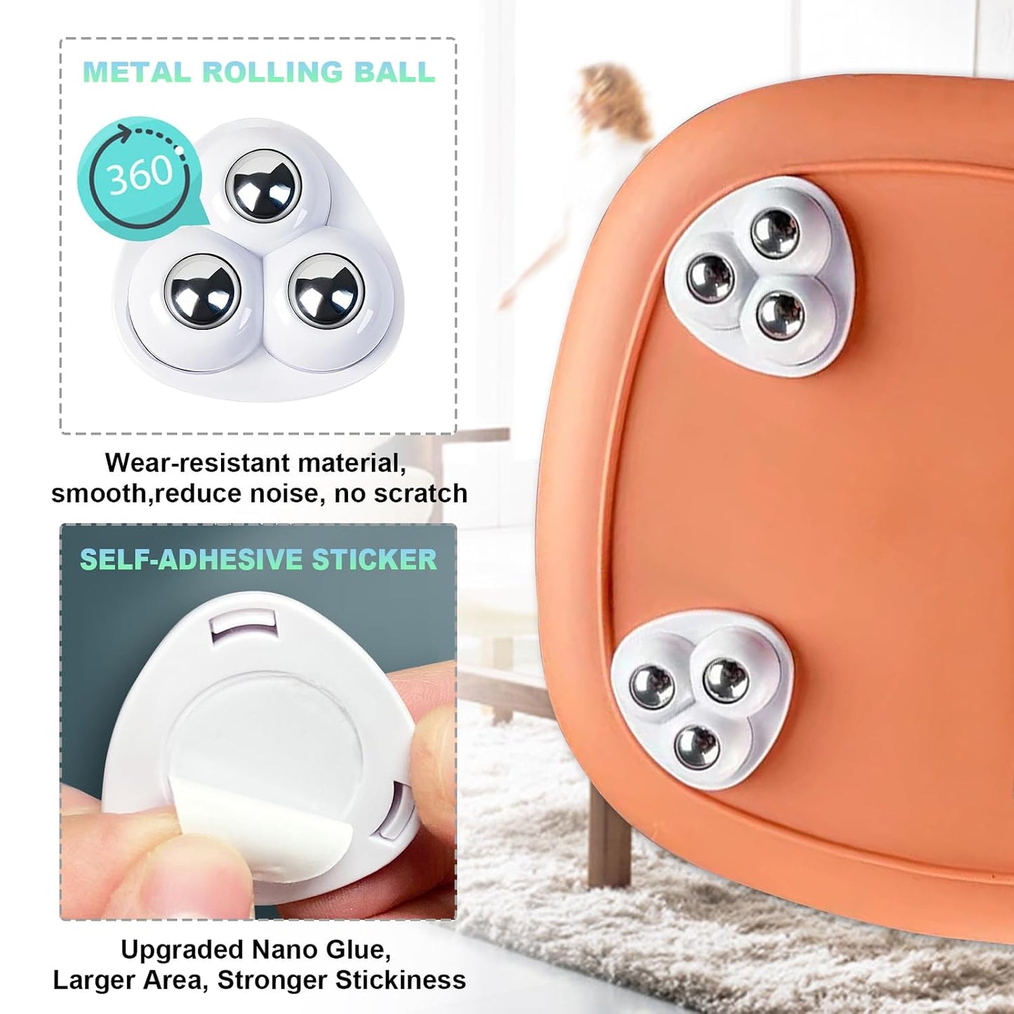 Self Adhesive Appliance Sliders 8 Pack Kitchen & Furniture Rollers | Move Small Appliances Easily 360° Glide No Tools Peel Stick 12lbs Per Wheel