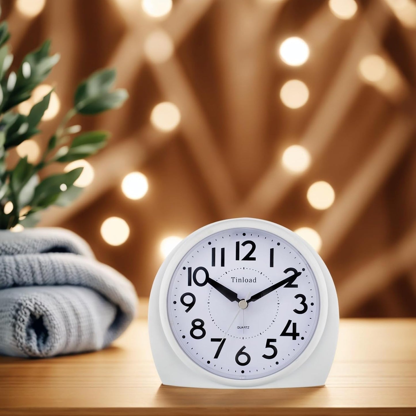 Tinload 5.5" Large Analog Alarm Clock Silent Non Ticking, Gentle Wake, Beep Sounds, Increasing Volume, Battery Operated Snooze and Manual Light, Easy Set