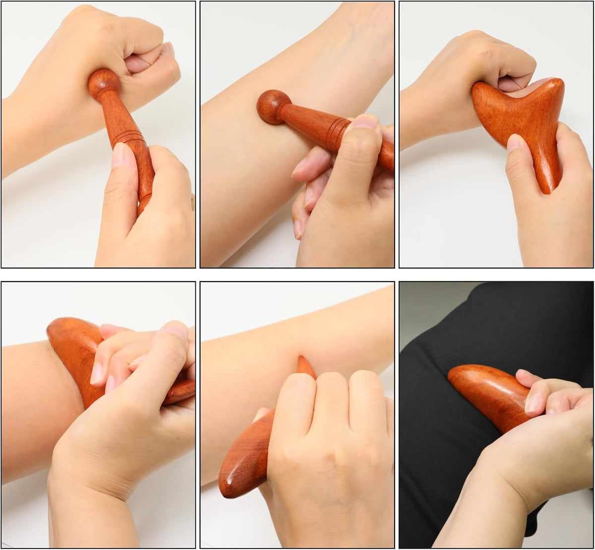 Honbay 2PCS Reflexology Tools Wood Body Massager Triangle Gua Sha Board Scraping Board Foot Massage Stick Tool Head Neck Hand Waist Calf Leg Foot Massager (Camphor Wood)