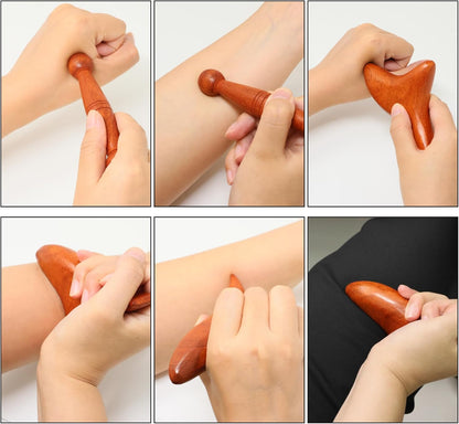 Honbay 2PCS Reflexology Tools Wood Body Massager Triangle Gua Sha Board Scraping Board Foot Massage Stick Tool Head Neck Hand Waist Calf Leg Foot Massager (Camphor Wood)