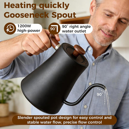 Gooseneck Electric Tea Kettle with Pour Over Pot with LED & Precise 1°F Temp Control,Keep Warm, Hot Water Kettle for Home/Office 304 Stainless Steel (White)