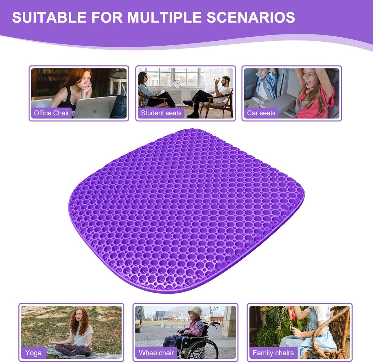 Gel Seat Cushion for Long Sitting Seat Pad For Car Office Chair Wheelchair