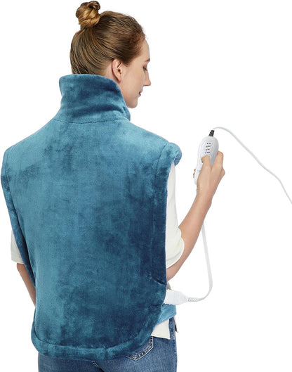 CAROMIO Massaging Heating Pad for Back Pain Relief, Neck and Shoulders