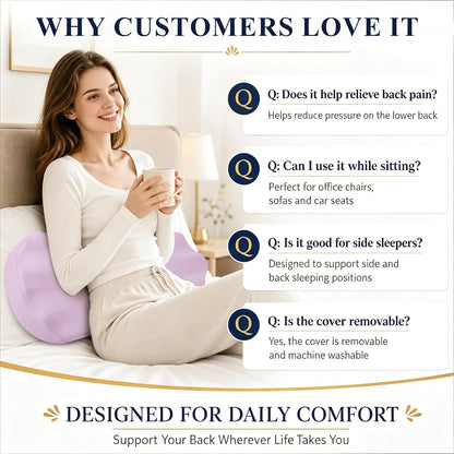 Fledano Lumbar Support Pillow for Bed – Memory Foam Lower Back Pain Relief Pillow for Sleeping, Ergonomic Lumbar Pillow for Side & Back Sleepers, Sciatica & Hip Pain Relief, Washable Cooling Cover