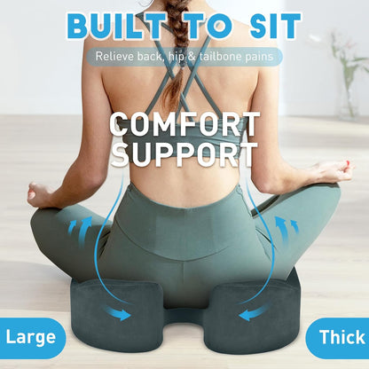 BlissTrends Memory Foam Seat Cushion for Office Chair & Car Seat, Black | 4.7in Ergonomic Tailbone & Sciatica Support with Removable Velvet Cover for Pressure Relief and Long Sitting Comfort