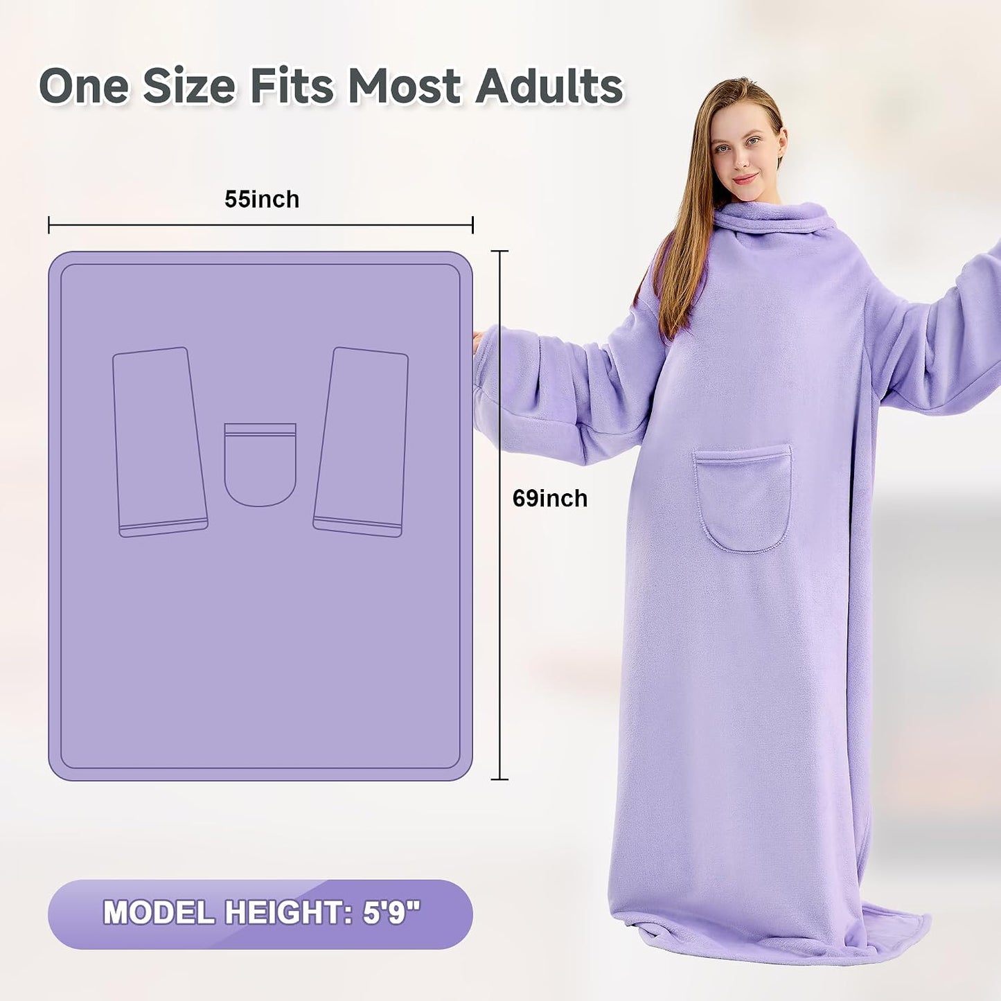 IFNOW Fleece Wearable Blanket with Sleeves, Oversized Snuggle Robe