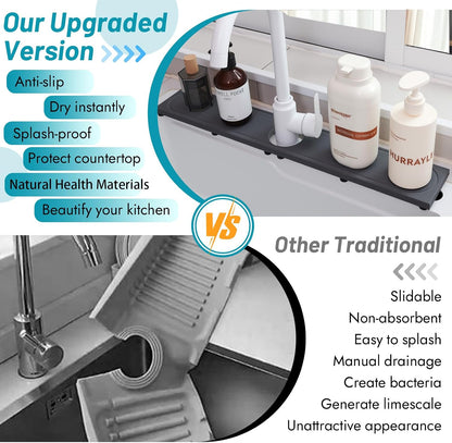 Faucet Mat for Kitchen Sink with Raised Feet, Stone Sink Mat Quick Dry around Faucet, Water Absorbent Stone Tray, Sink Splash Guard & Protectors, Stone Drying Mat for kitchen Counter