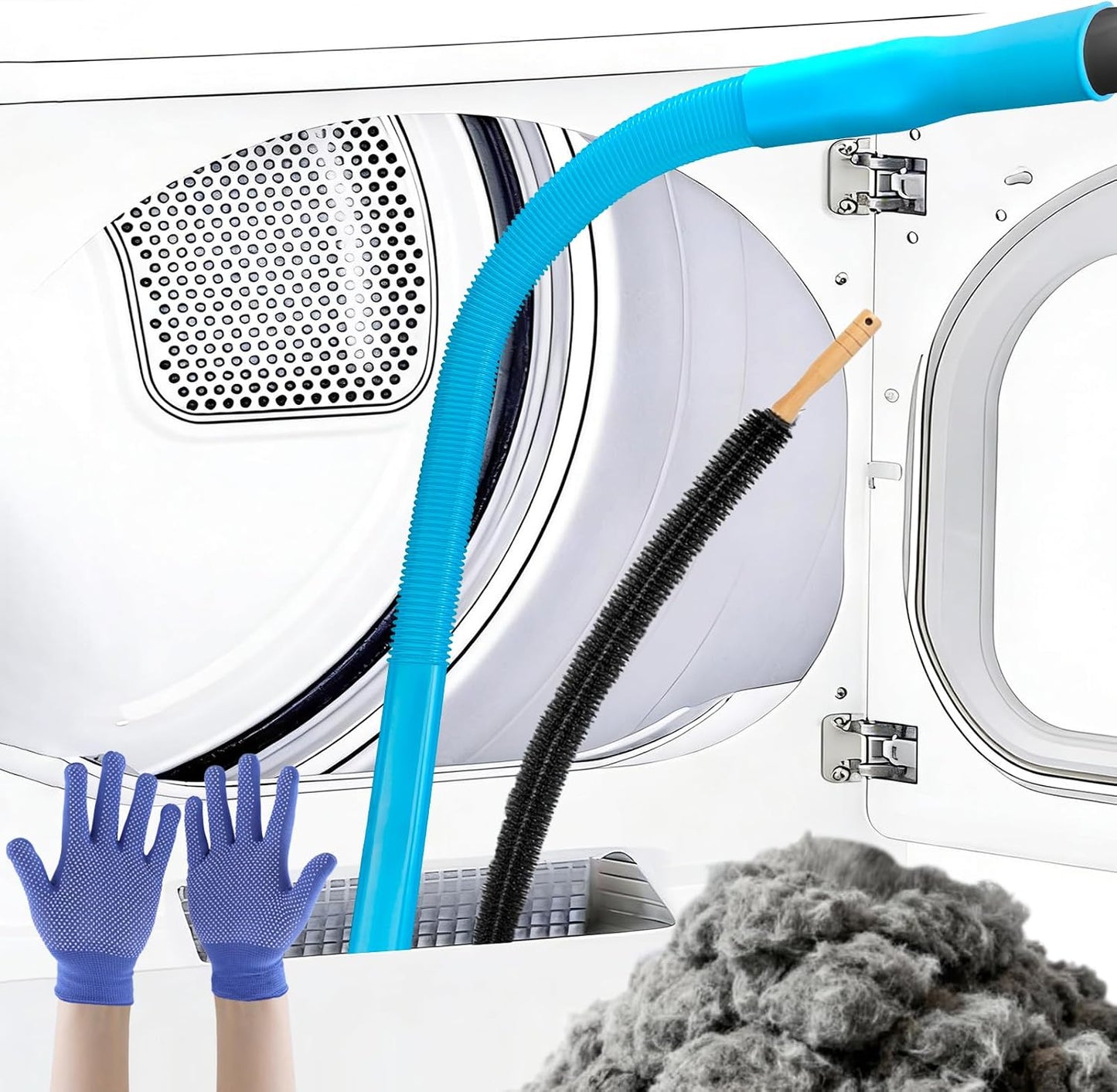 Upgraded Dryer Lint Vent Cleaner Kit: Flexible Vacuum Hose Attachment for Lint Removal |Universal Vacuums Deep Cleaning Brush for Clogged Ducts