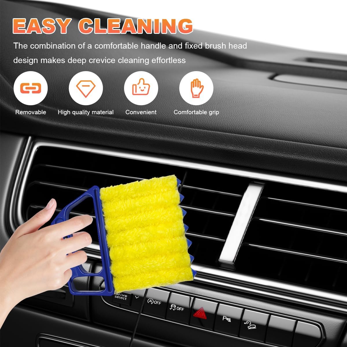 Sun Walker 2 PCS Blind Cleaner Duster Tool, 7-Finger Auto Dusting Cleaner Brush with Ergonomic Handle, Handheld Mini Duster Brush for Window Shutters Air Conditioner, Car Accessories (Orange+Yellow)