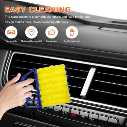 Sun Walker 2 PCS Blind Cleaner Duster Tool, 7-Finger Auto Dusting Cleaner Brush with Ergonomic Handle, Handheld Mini Duster Brush for Window Shutters Air Conditioner, Car Accessories (Orange+Yellow)