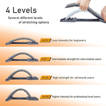 Back Stretcher for Lower Back Pain Relief - 4 Level Adjustable Spine Decompression & Cracking Device, Lumbar Support for Sciatica, Scoliosis and Posture Correction (Orange)