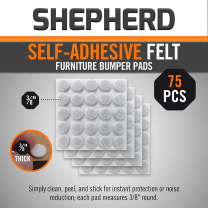 Shepherd Hardware 9957 3/8-Inch Self-Adhesive Felt Furniture Pads, 75-Pack, White