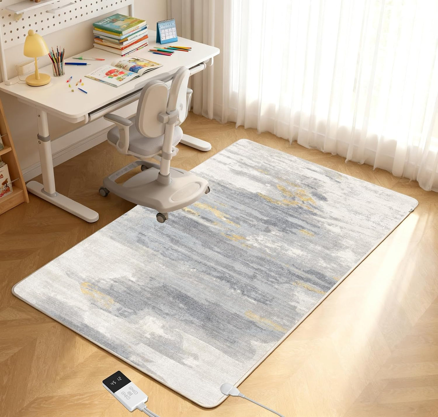 Electric Heated Carpet 35x55in Soft Plush Heating Rug 450W CX | Instant Warmth in 30s, 60 Heat Levels 12h Timer, Energy Efficient Safety Protection Ideal for Home Office Playroom 120V