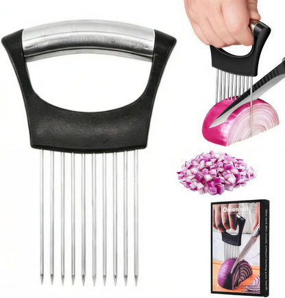 Onion Holder for Slicing, Stainless Steel Onion Slice Holder with 10 Long Needles, Onion Cutter Vegetable Chopper for Potatoes, Tomatoes, Avocados, Lemon, Eggs and Other Vegetables Fruit (2pcs)