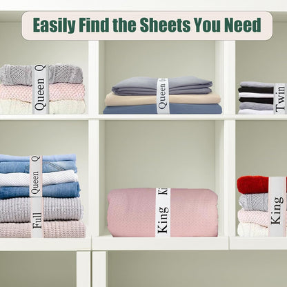 12 Pieces Bed Sheet Organizer Bands, Closet Organization Sheet Straps, Linen Labels Bedding Bands, Elastic Bed Sheet Storage Sheet Keepers （6PcsQueen 6PcsKing ）