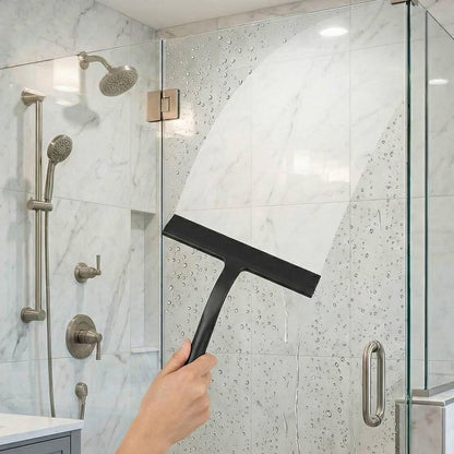Shower Squeegee for Glass Doors, Hang Anywhere Silicone Shower Squeegee with Hook Design for Easy Hanging and Cleaning (Black)