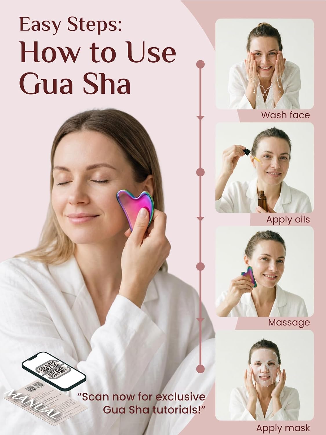 Rena Chris Gua Sha Facial Tools, Stainless Steel Guasha Tool for Acupuncture, Manual Massage Tool for Jawline Sculpting and Puffiness Reducing, Gua Sha Facial Massage Tool, Skin-Care Gift (Silver) | Face Massage Tool for Jawline Sculpting, Puffiness