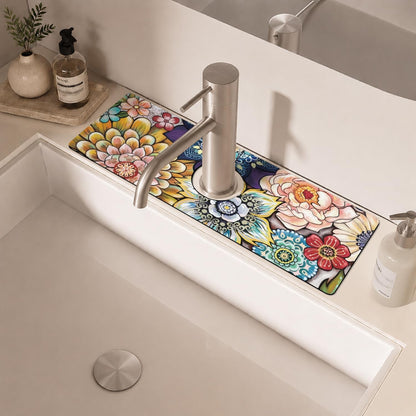 Light Brown White Checkered Kitchen Sink Splash Guard Faucet Mat,Faucet Non-Slip Absorbent Mat,Farmhouse Sink Splash Guard Behind Faucet for Kitchen Bathroom, 15"x5.5"