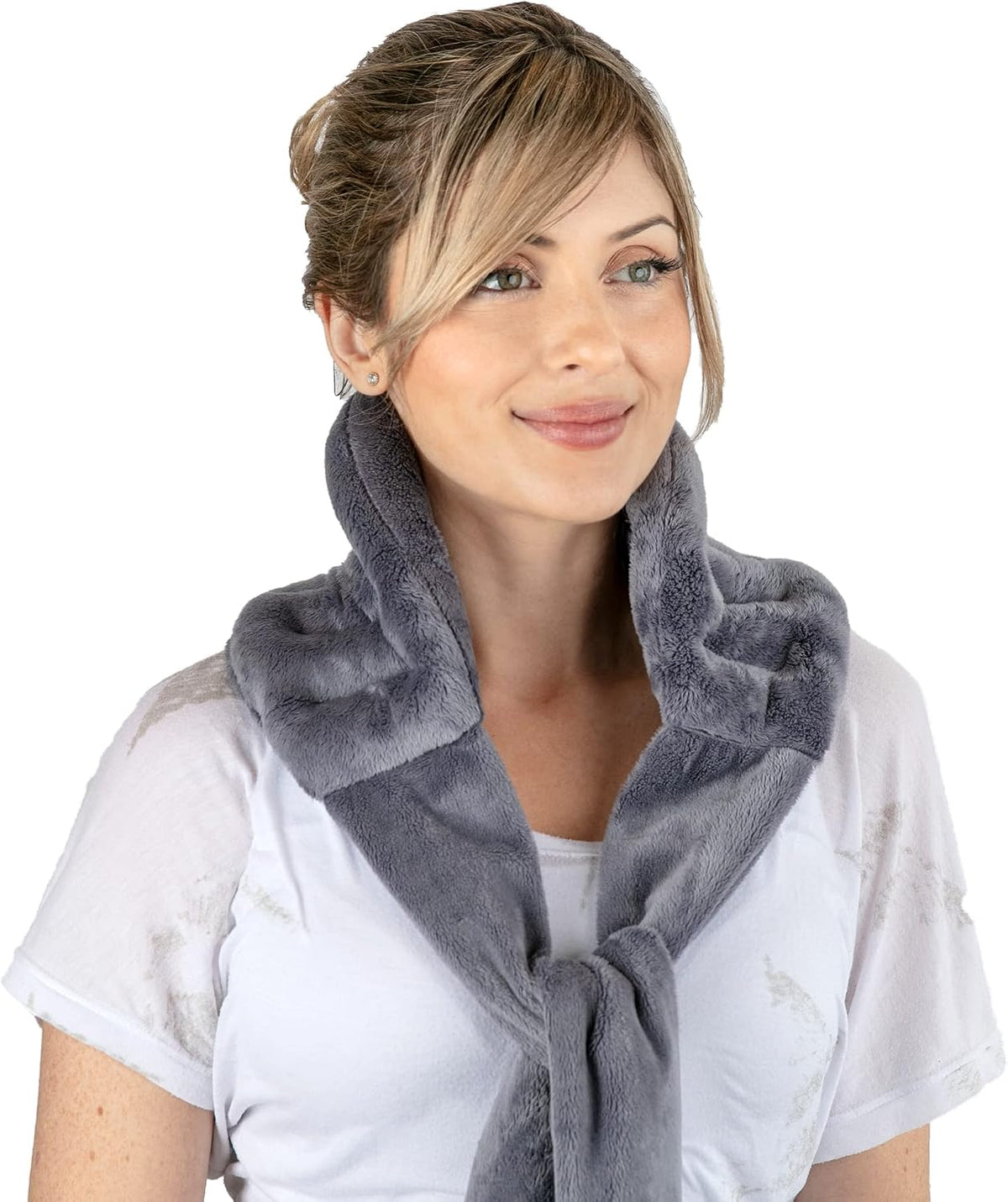 Purple Moon Collection - Microwavable Heating Pad with Straps - Medium, Gray - Reheatable Heat Pack for Back, Neck, Shoulders Pain Relief - Hot/Cold Therapy Body Wrap for Menstrual Cramps