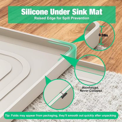 Under Sink Mat 22" X 19", Waterproof Silicone Cabinet Kitchen Liner, Gray | BPA-Free Raised-Edge Cabinet Protector & Leak Tray for Bathroom Cabinets, Boots, Pet Feeding Dog & Cat Mats, Dishwasher Safe