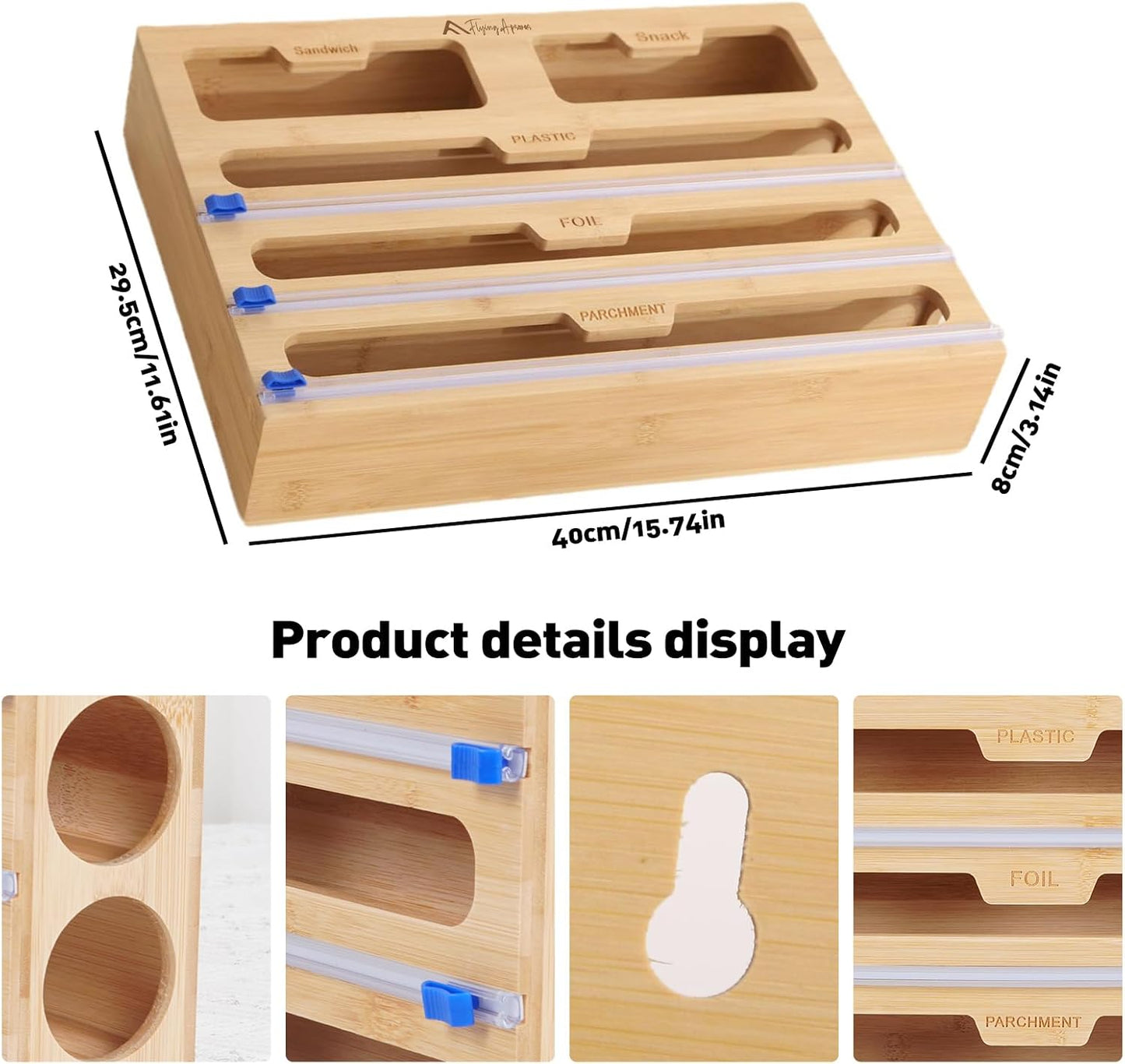 APSARAS USA Magnetic Plastic Wrap Dispenser with Cutter, 3 in 1 Aluminum Foil wrap Organizer, Practical Refillable Cling Wrap Film Cutter, Wall Mount Kitchen Wrap Dispenser, Include 2 * 12" Rolls