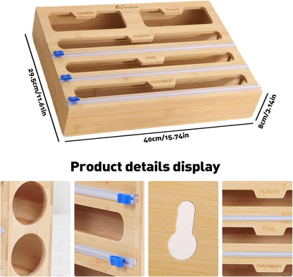 APSARAS USA Magnetic Plastic Wrap Dispenser with Cutter, 3 in 1 Aluminum Foil wrap Organizer, Practical Refillable Cling Wrap Film Cutter, Wall Mount Kitchen Wrap Dispenser, Include 2 * 12" Rolls