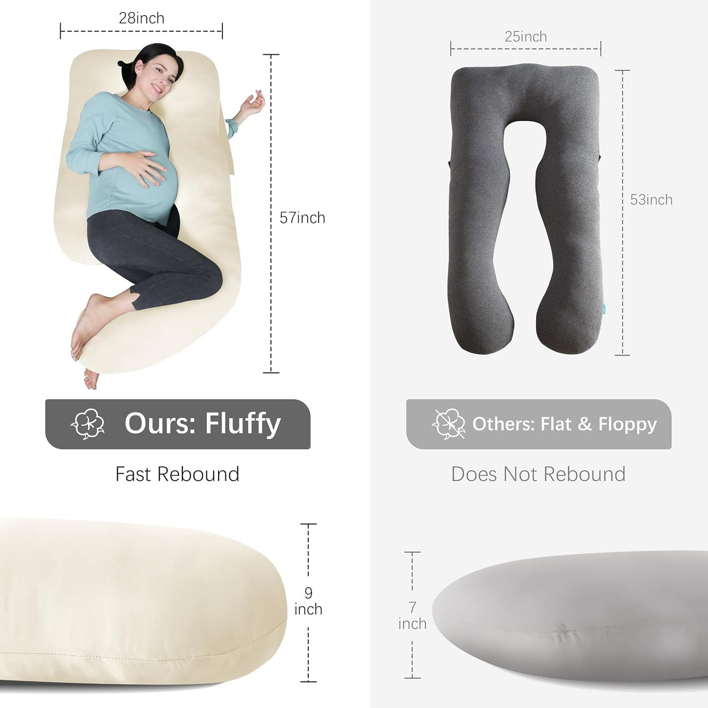MOON PARK Pregnancy Pillows for Sleeping - 57 Inch U Shaped Full Body Maternity Pillow with Removable Cover - Support for Back, Legs, Belly, Hips - Pregnancy Pillow for Women - Grey