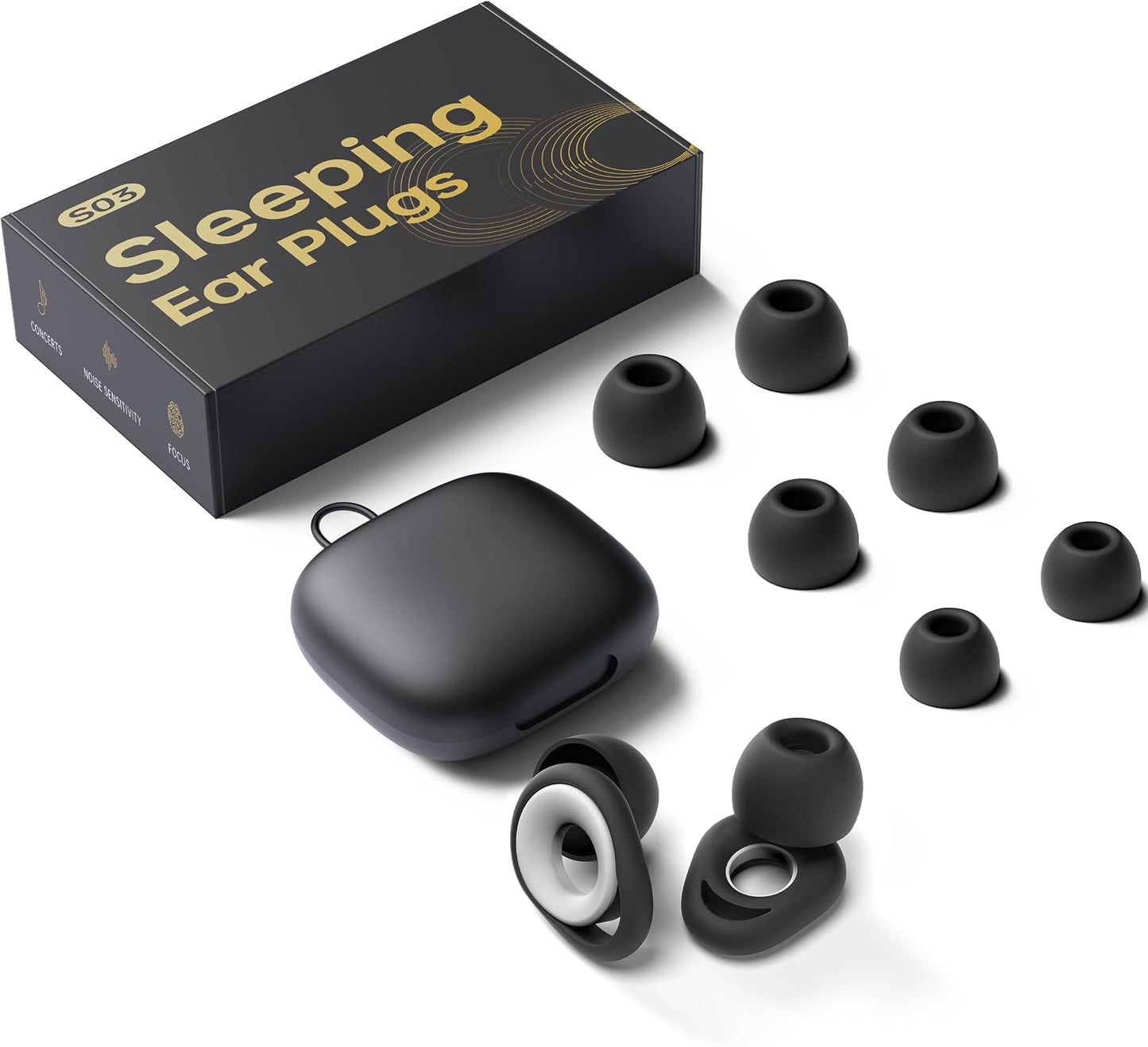 Ear Plugs for Sleeping, Reusable Silicone, 28dB Noise Reduction | Noise Cancelling, High Fidelity with Mute Layer for Travel and Focus, Black-White