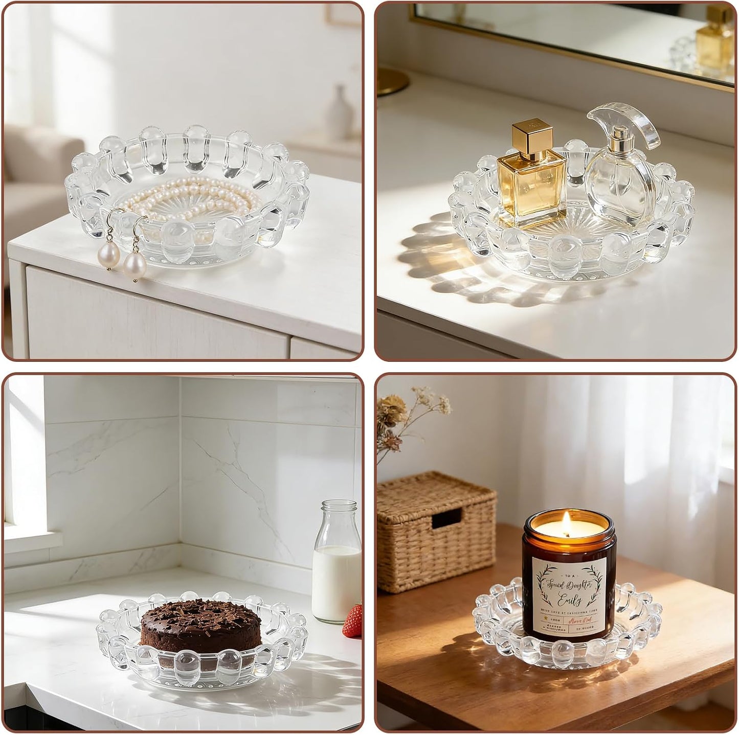 Bubble Glass Candle Dish Chic Large Clear Candle Holder Tray for Home Decor Modern Decorative Plate for Tea Lights Pillar Candles