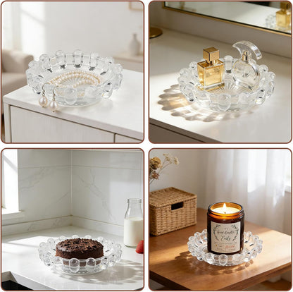 Bubble Glass Candle Dish Chic Large Clear Candle Holder Tray for Home Decor Modern Decorative Plate for Tea Lights Pillar Candles