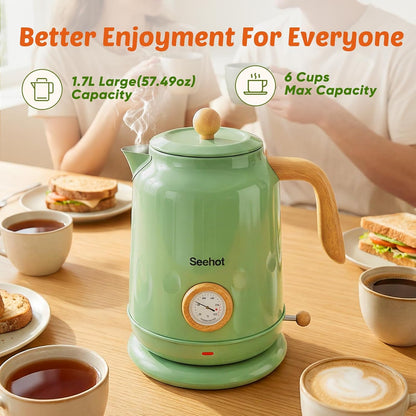 Seehot® Electric Kettle With Thermometer, 1.7L 1200W, Black | Auto shutoff, boil-dry protection,water-contact stainless steel, cordless base for coffee and tea