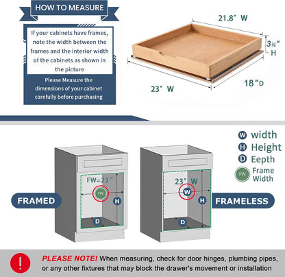 Pull Out Cabinet Drawers - 9x2 Size Options (10-29'W,18-21'D), Pre-Assembled with Soft Close Slides, Solid Beechwood, Easy Installation(10'W x 18'D)