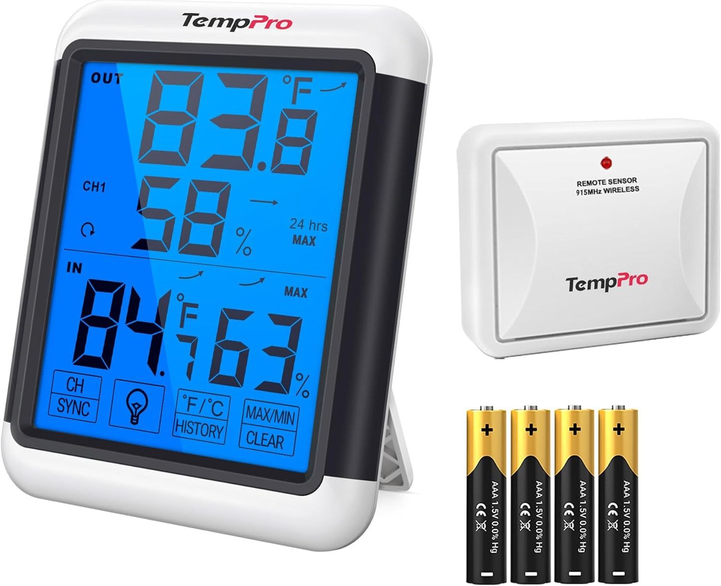 TempPro TempAir Digital Indoor Hygrometer Thermometer with Touchscreen | 4-Inch Temperature/Humidity Monitor with Backlit, Room Thermometer/Humidity Meter for House Home Greenhouse