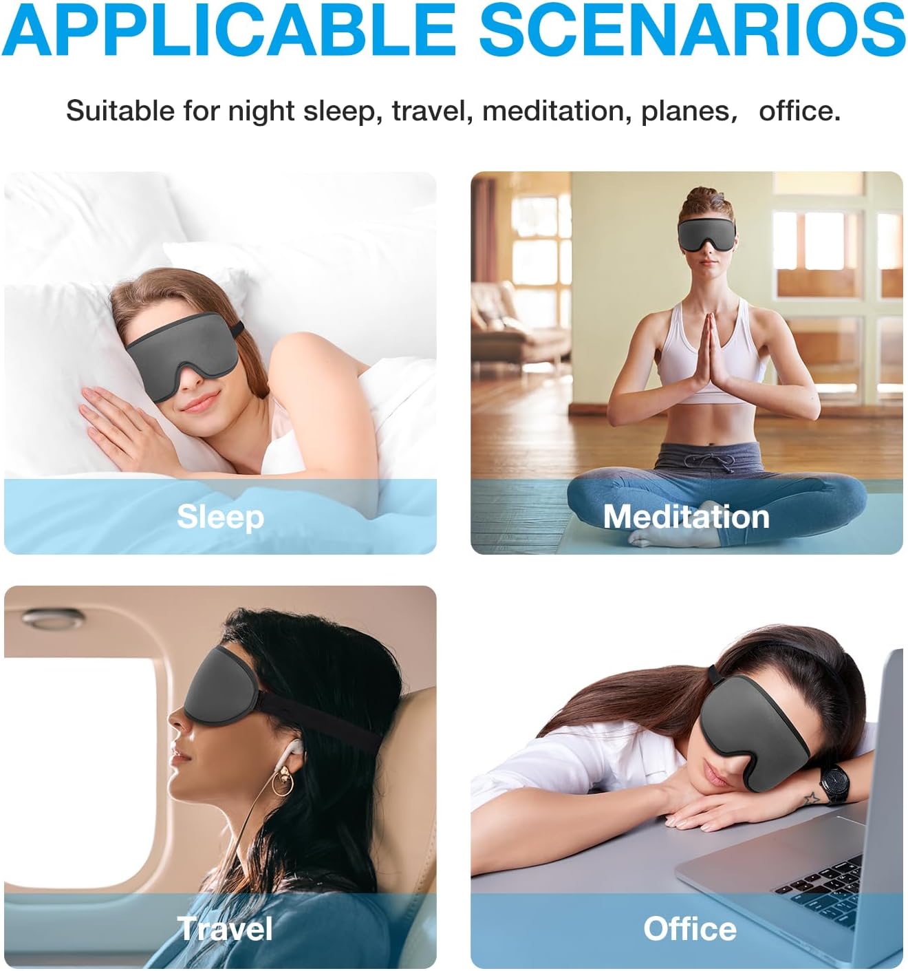 LYSIAN 3D Sleep Mask for Side Sleepers + 5 Pairs Ear Plugs, Black | Blackout eye mask with no pressure on eyes, adjustable comfortable blindfold for sleeping, travel & nap
