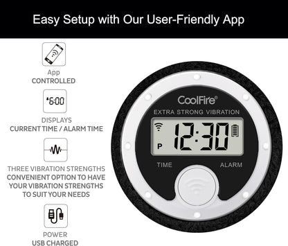 Coolfire - Vibrating Alarm Clock Sweatband, Silent Wake Yourself Up Wristband Vibrating Alarm Watch for Couples, Students, Easy to Set on User-Friendly App, Hearing Impaired, USB Chargeable