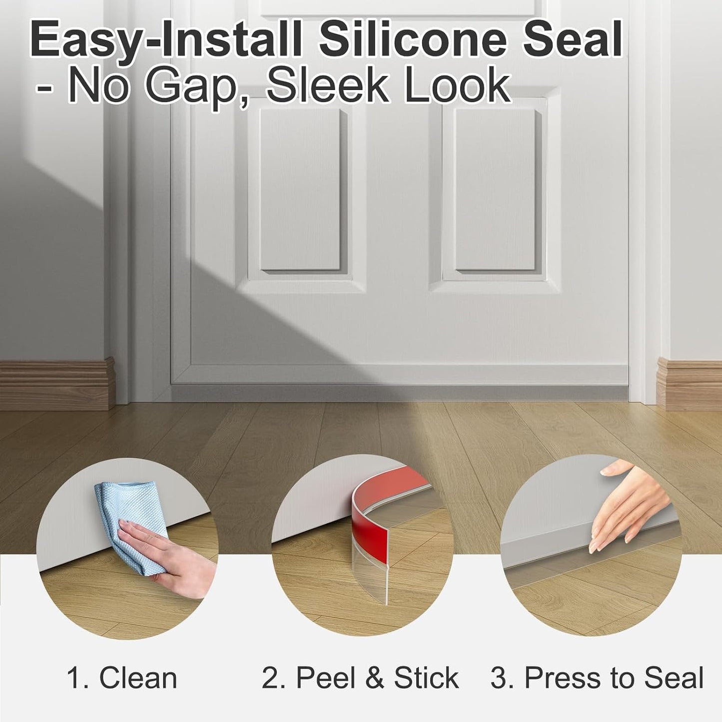 Elvone Weather Stripping Door Seal for Door Frames, 20 Ft x 1 in, Clear | Self-adhesive flexible silicone seal tape for door frame gaps and window gaps. block drafts, dust, and noise