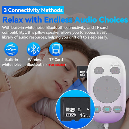 Pillow Speaker for Sleeping w/Remote - Without TF Card, White | Bone Conduction Speaker, 36 Built-in White Noise, Flat Thin Wireless Speaker under Pillow for Side Sleepers, Dusker Sleep Bar